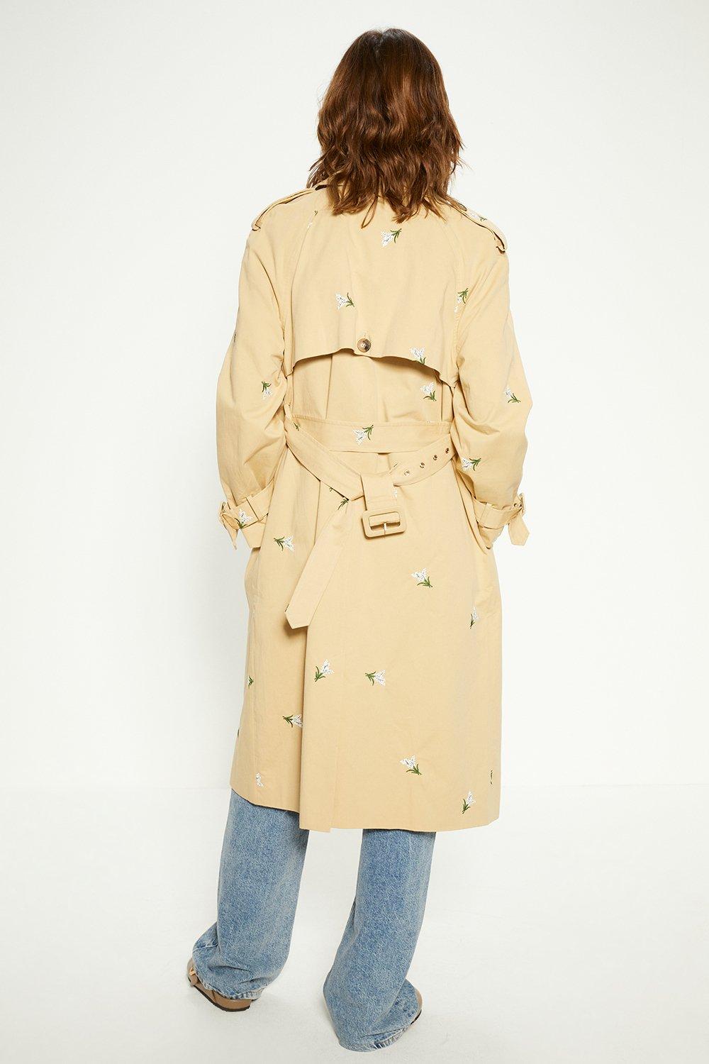 Petite Embroidered Trench Coat