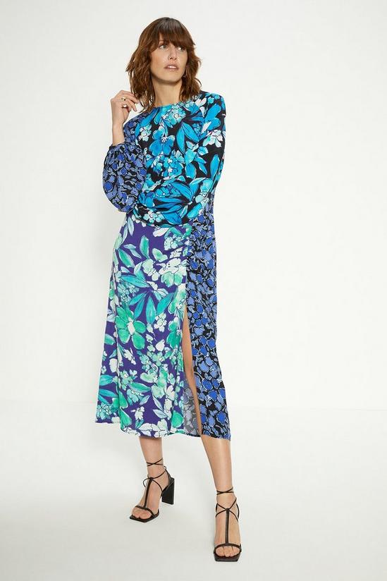 Oasis Mixed Floral Ruched Front Midi Dress 1