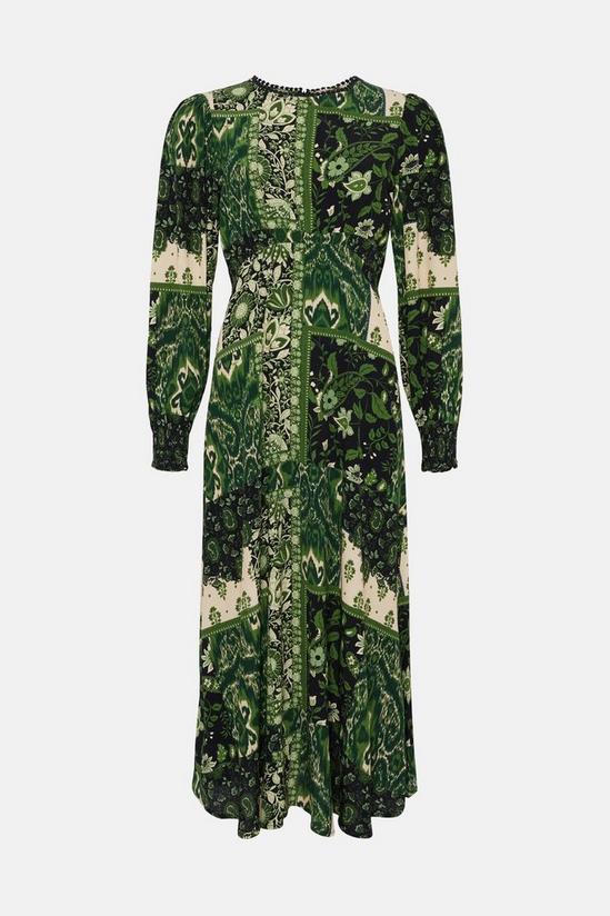 Oasis Paisley Patch Trim Detail Shirred Cuff Midi Dress 4