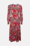 Oasis Animal Floral Trim Detail Shirred Cuff Midi Dress thumbnail 4