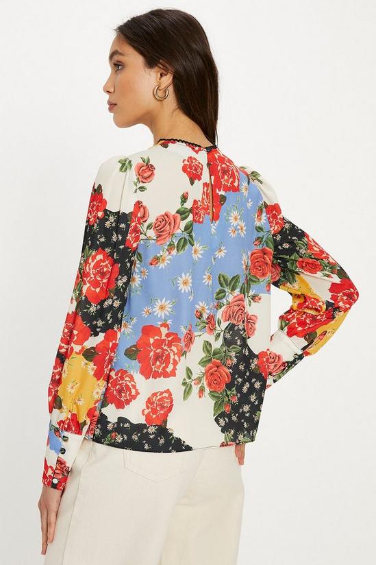 Oasis Lace Trim Long Sleeve Floral Print Blouse 3