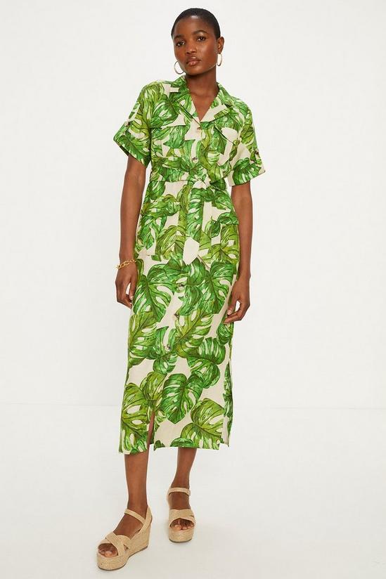 Oasis Linen Mix Palm Print Midi Shirt Dress 1