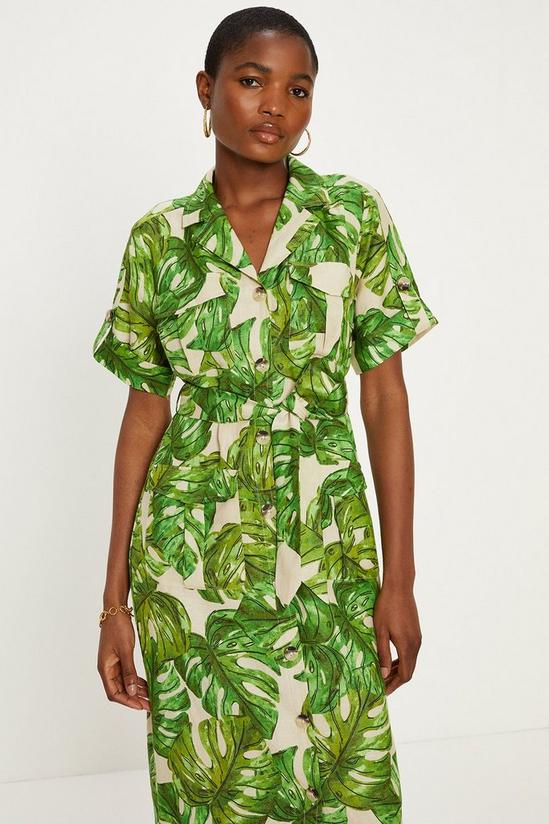 Oasis Linen Mix Palm Print Midi Shirt Dress 2