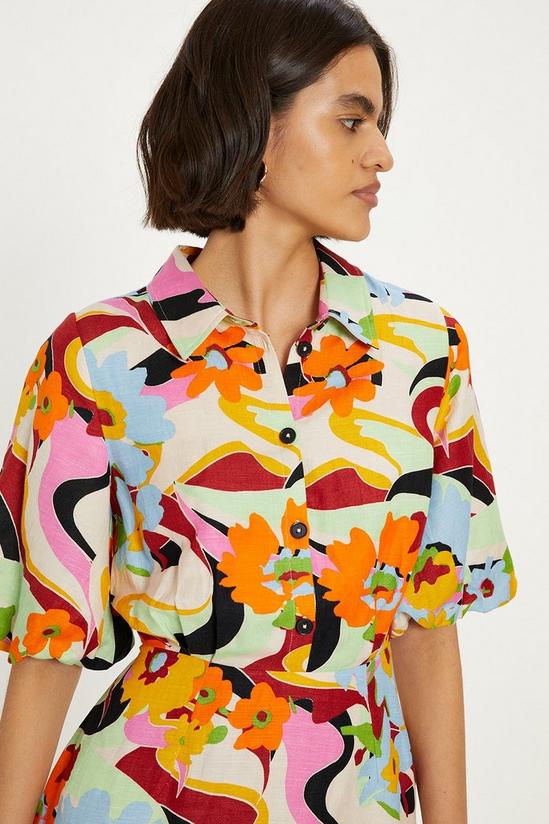 Oasis Linen Mix Floral Puff Sleeve Mini Shirt Dress 2