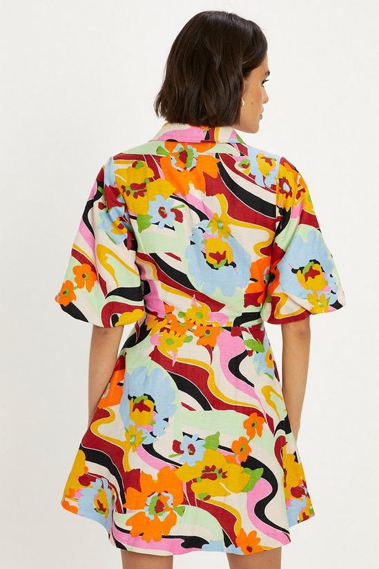 Oasis Linen Mix Floral Puff Sleeve Mini Shirt Dress 3