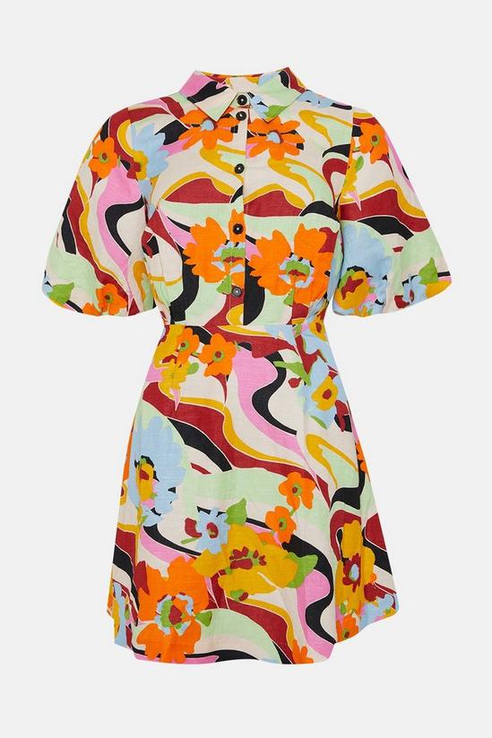 Oasis Linen Mix Floral Puff Sleeve Mini Shirt Dress 4