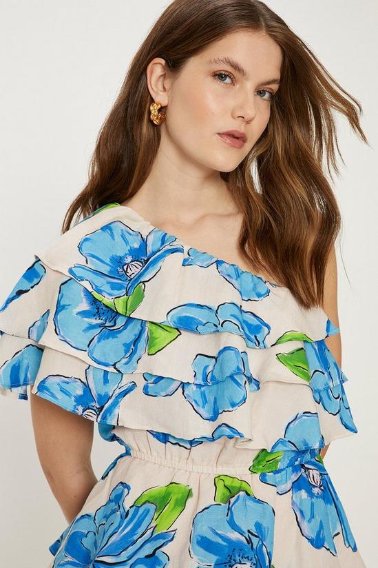 Oasis Linen Mix One Shoulder Ruffle Tiered Floral Mini Dress 2