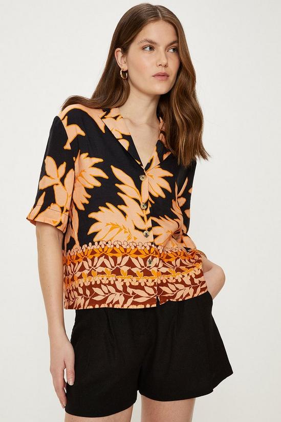 Oasis Linen Mix Border Palm Print Resort Shirt 1