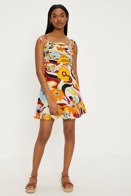 Oasis Linen Mix Floral Print Tie Shoulder Mini Dress 1