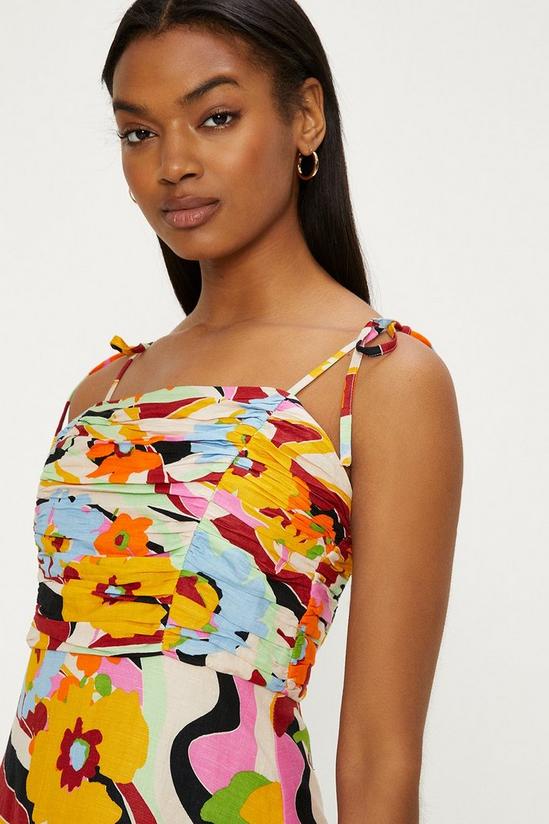 Oasis Linen Mix Floral Print Tie Shoulder Mini Dress 2
