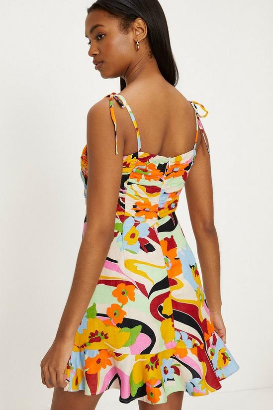 Oasis Linen Mix Floral Print Tie Shoulder Mini Dress 3