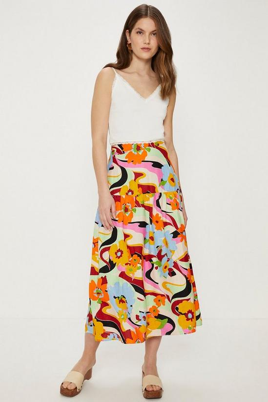 Oasis Petite Linen Mix Floral Midi Skirt 1