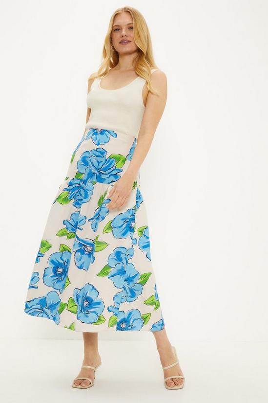 Oasis Linen Mix Statement Floral Midi Skirt 1