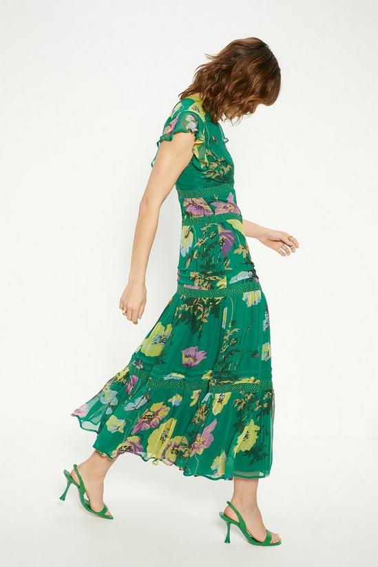 Oasis Lace Trim High Neck Chiffon Floral Midi Dress 1