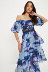 Oasis Smudge Floral Lace Trim Tiered Organza Midi Dress thumbnail 1