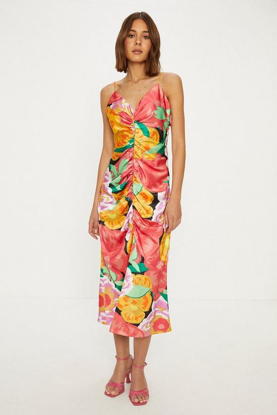 Oasis Large Floral Ruched Satin Slip Dress 1