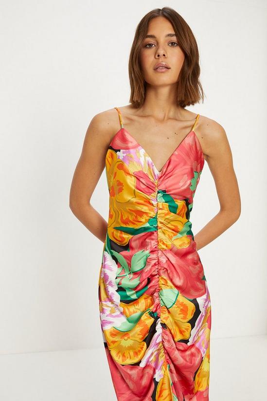 Oasis Large Floral Ruched Satin Slip Dress 2
