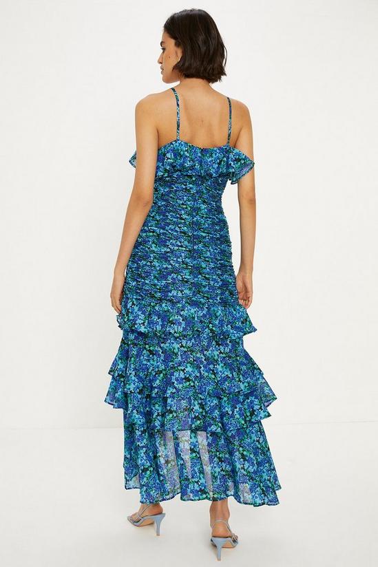 Oasis Ditsy Floral Ruched Ruffle Dip Hem Midi Dress 3