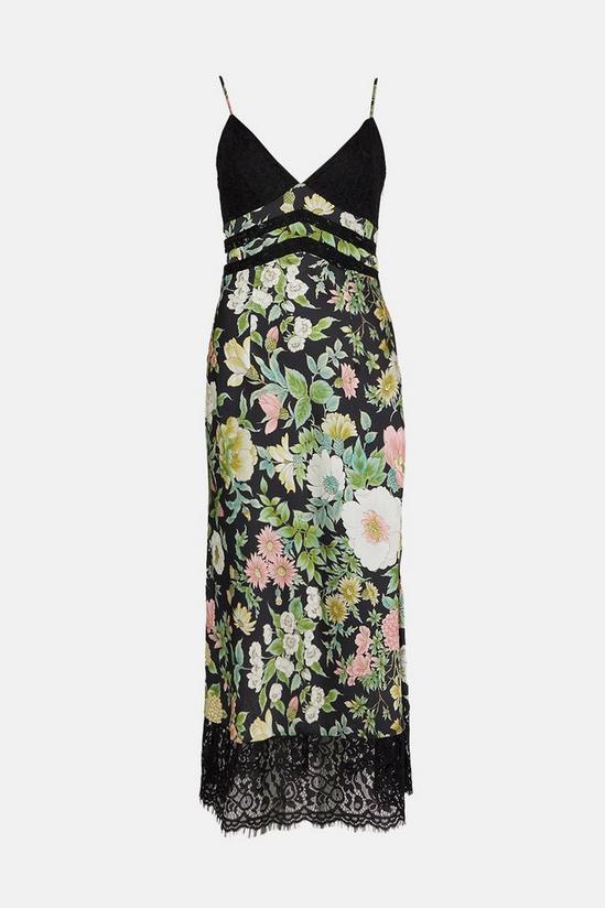 Oasis Garden Floral Lace Trim Satin Midi Dress 4