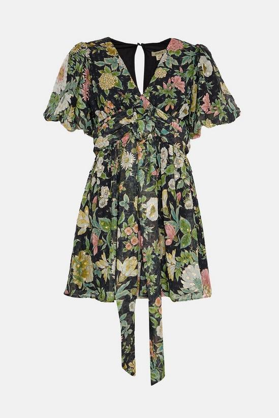 Oasis Garden Floral Metallic Tie Front Mini Dress 4
