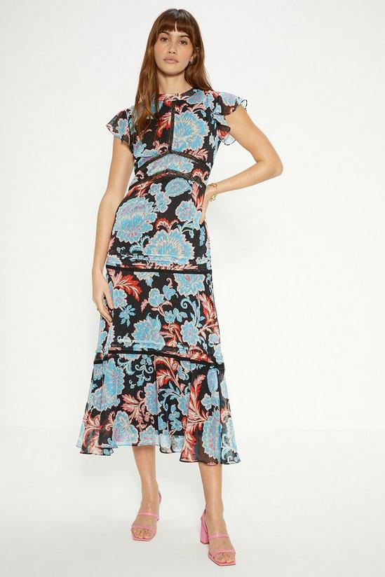 Oasis Petite Paisley Floral Tiered Lace Trim Midi Dress 1