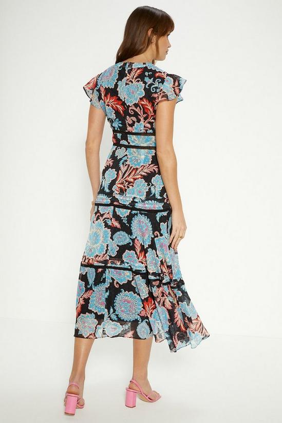 Oasis Petite Paisley Floral Tiered Lace Trim Midi Dress 3