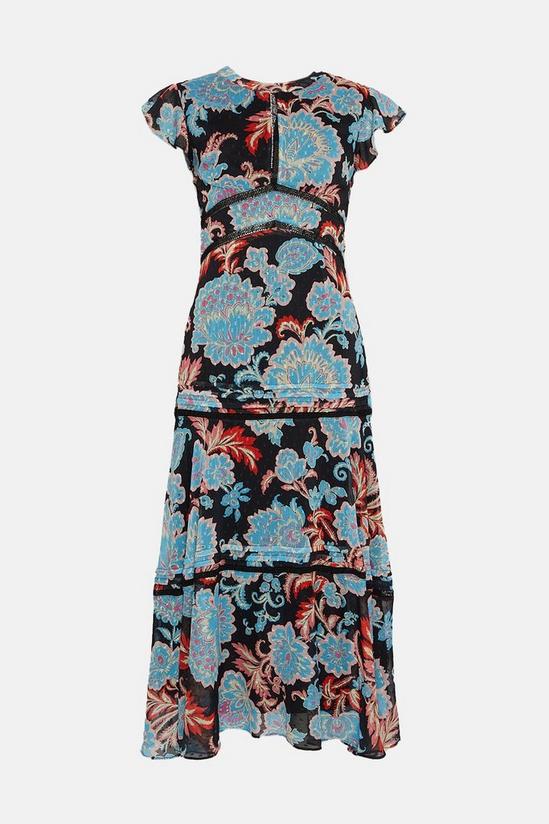 Oasis Petite Paisley Floral Tiered Lace Trim Midi Dress 4