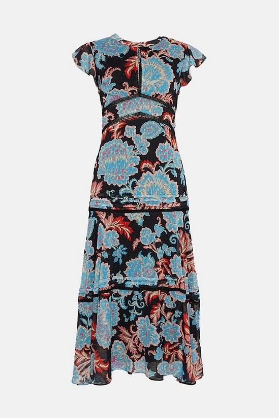 Oasis Paisley Floral Tiered Lace Trim Midi Dress 4