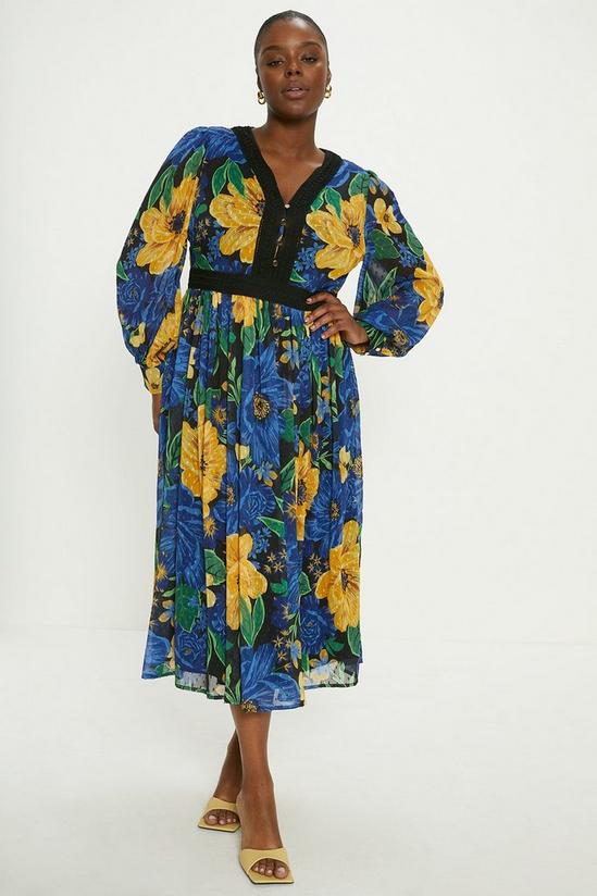 Oasis Plus Size Large Floral Dobby V Neck Midi Dress 1