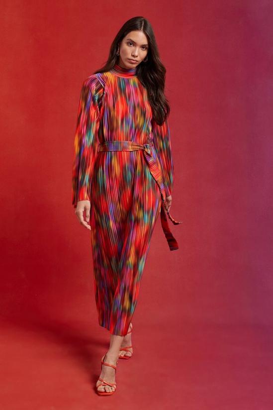 Oasis Blurred Print Plisse Belted Midi Dress 2