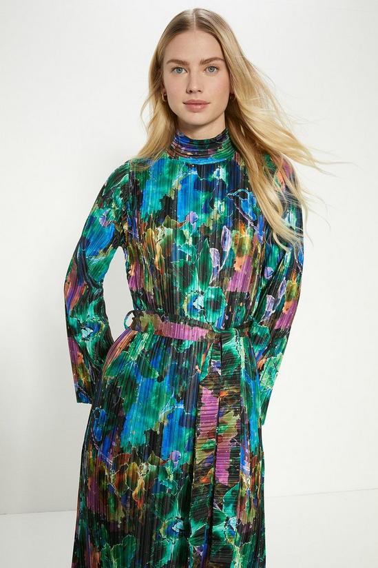 Oasis Blurred Floral Plisse Belted Midi Dress 1