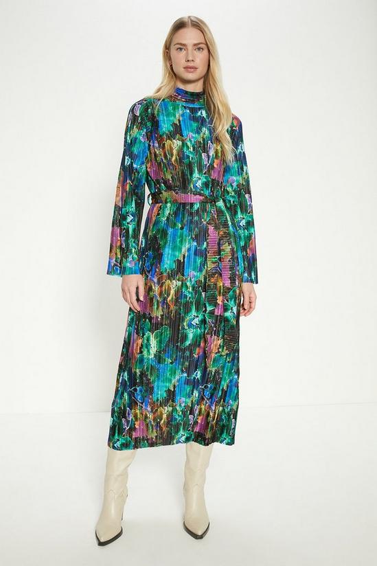 Oasis Blurred Floral Plisse Belted Midi Dress 2