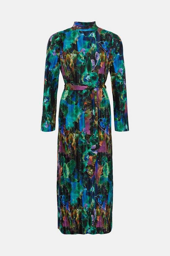Oasis Blurred Floral Plisse Belted Midi Dress 4
