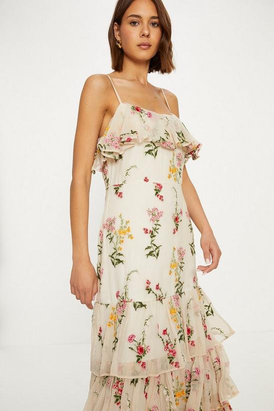 Oasis Premium Floral Embroidered Ruffle Chiffon Dress 2