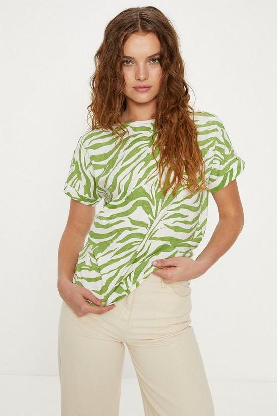 Oasis Essential Cotton Zebra Roll Sleeve Slub T-shirt 2