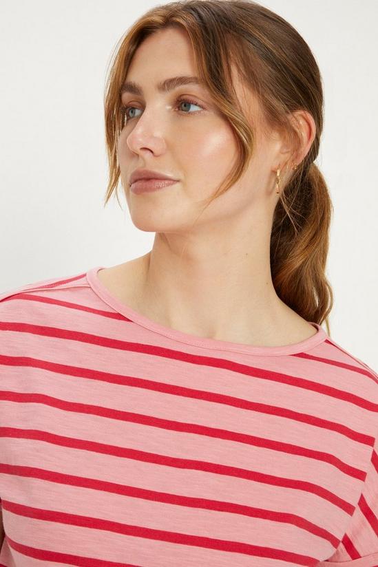 Oasis Essential Cotton Tonal Stripe Roll Sleeve Slub T-shirt 1