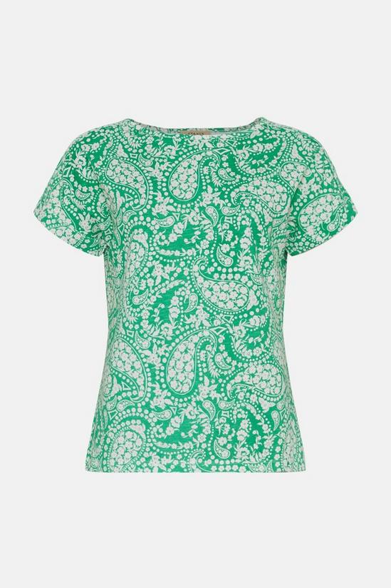 Oasis Essential Cotton Paisley Floral Roll Sleeve Slub T-shirt 4