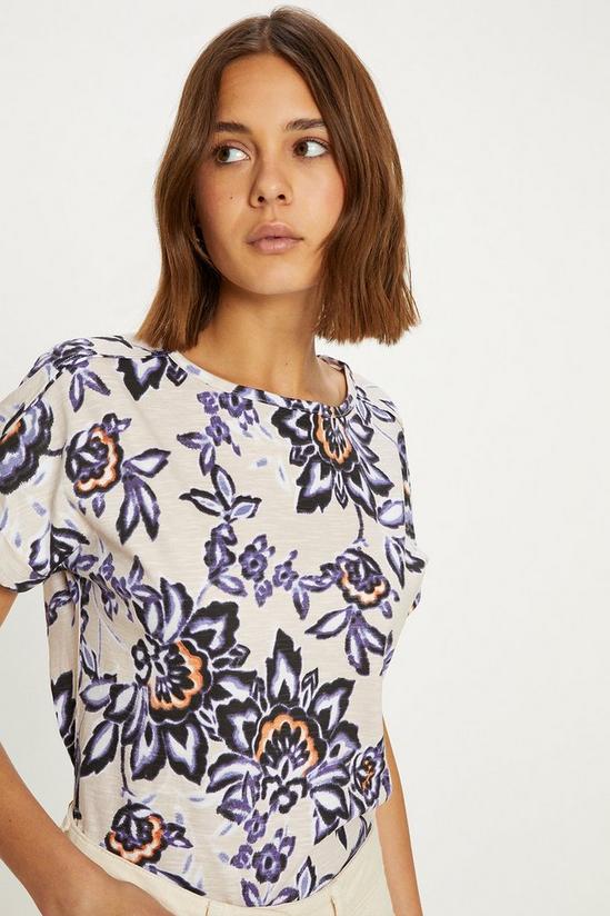 Oasis Essential Cotton Floral Roll Sleeve Slub T-shirt 2