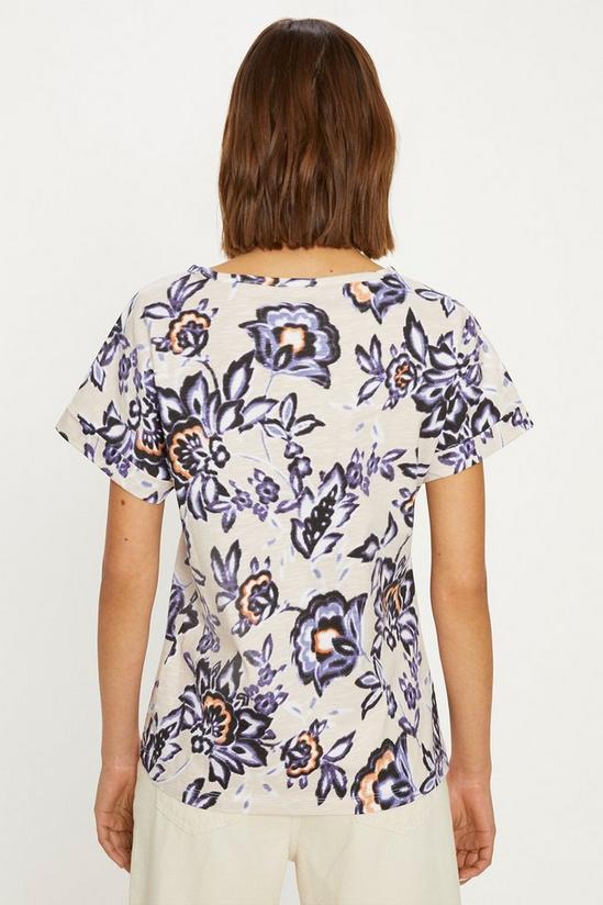 Oasis Essential Cotton Floral Roll Sleeve Slub T-shirt 3