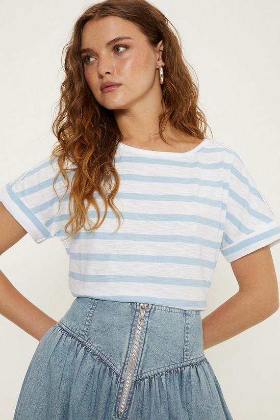 Oasis Essential Cotton Stripe Roll Sleeve Slub T-shirt 2
