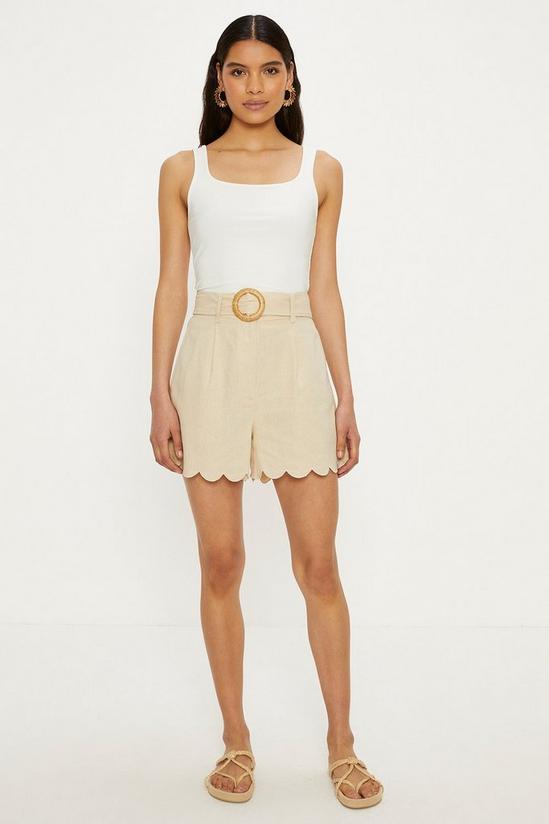 Oasis Linen Mix Scallop Detail Belted Shorts 2