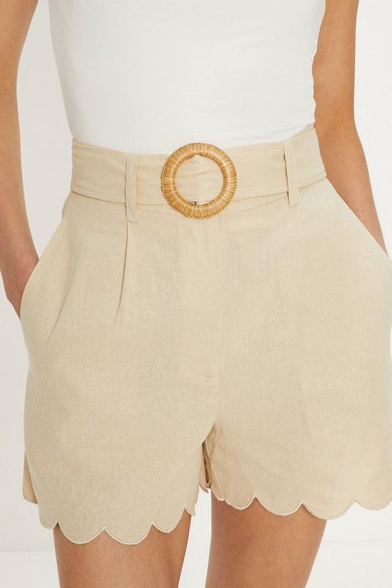Oasis Linen Mix Scallop Detail Belted Shorts 3