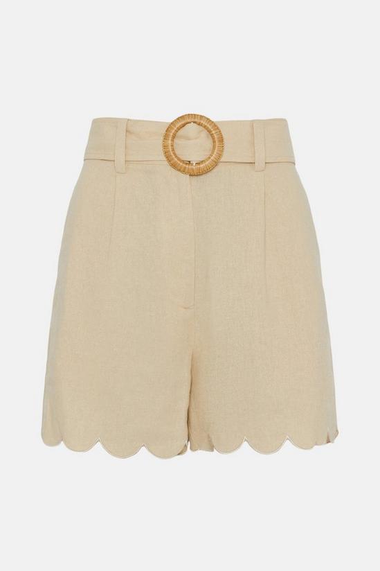 Oasis Linen Mix Scallop Detail Belted Shorts 5