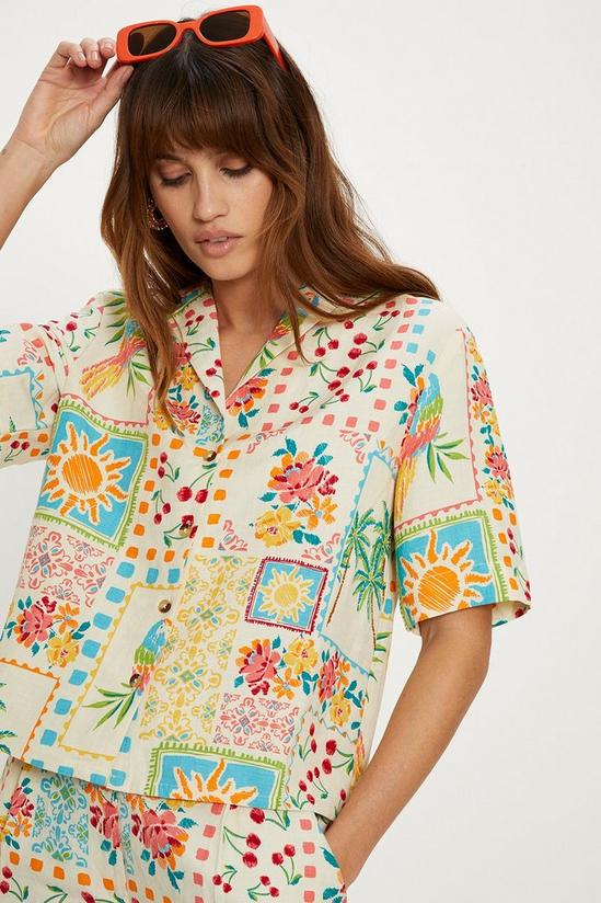 Oasis Linen Mix Patch Print Resort Shirt 1