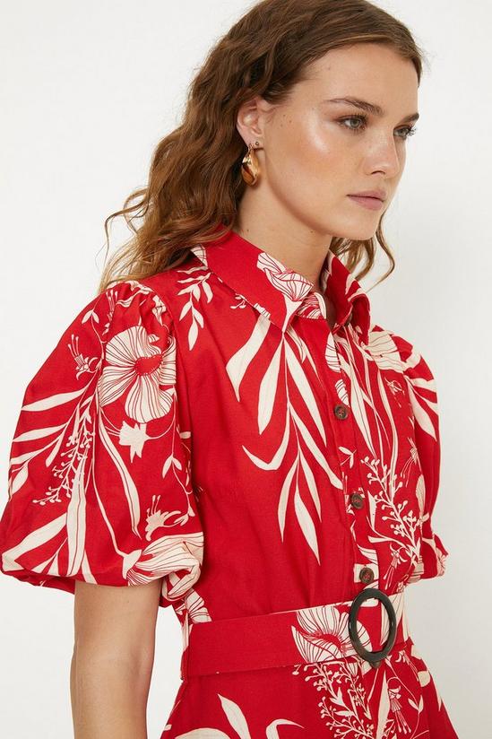 Oasis Linen Look Floral Print Puff Sleeve Shirt Dress 2