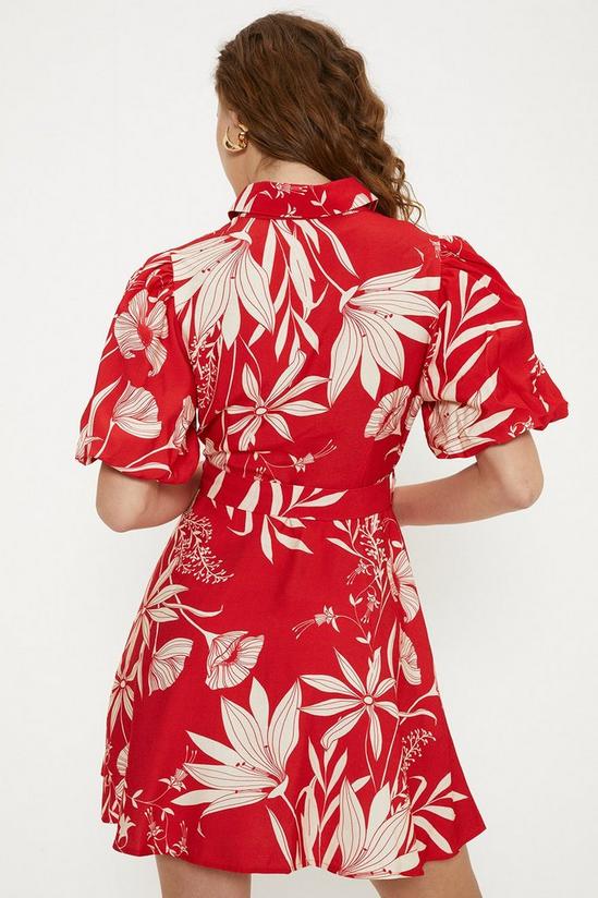 Oasis Linen Look Floral Print Puff Sleeve Shirt Dress 3