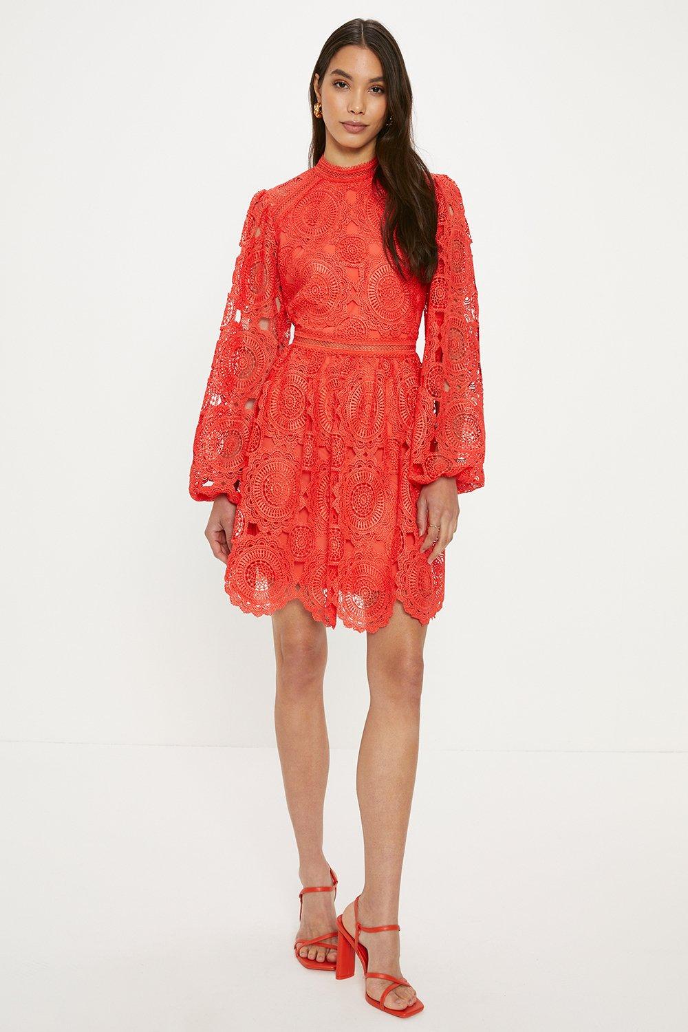 Oasis red hotsell lace skater dress