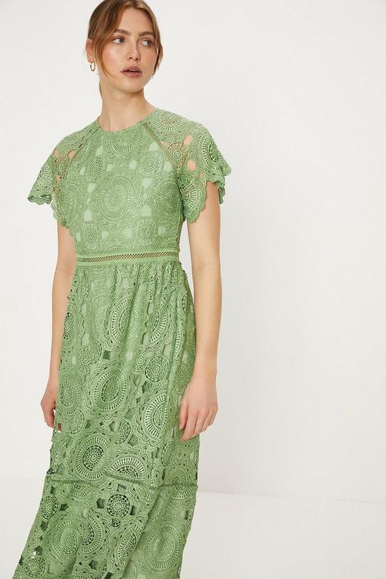 Oasis Premium Floral Lace Trim Insert Cap Sleeve Midi Dress 1