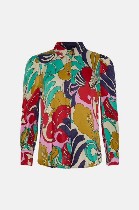 Oasis Swirl Printed Button Through Satin Shirt 4
