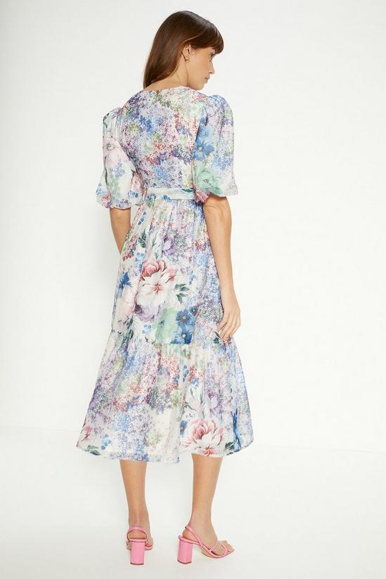 Oasis Ditsy Floral Wrap Puff Sleeve Organza Midi Dress 3